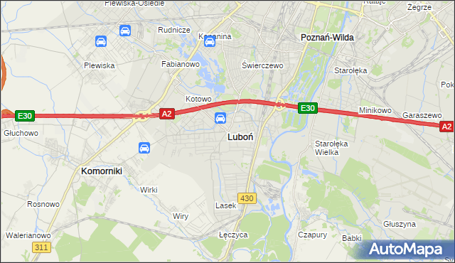mapa Luboń powiat poznański, Luboń powiat poznański na mapie Targeo