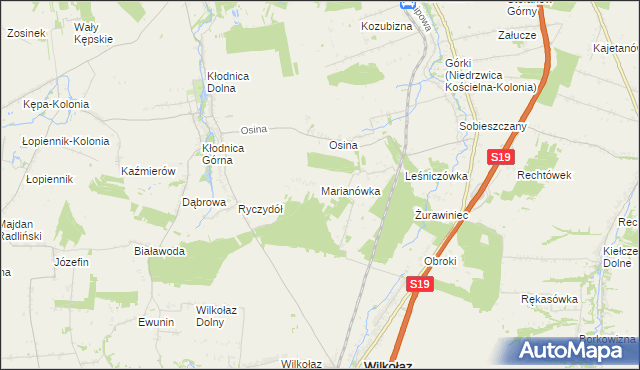 mapa Marianówka gmina Wilkołaz, Marianówka gmina Wilkołaz na mapie Targeo