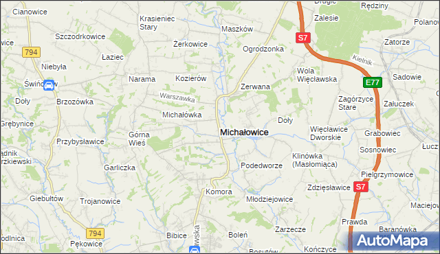 mapa Michałowice powiat krakowski, Michałowice powiat krakowski na mapie Targeo