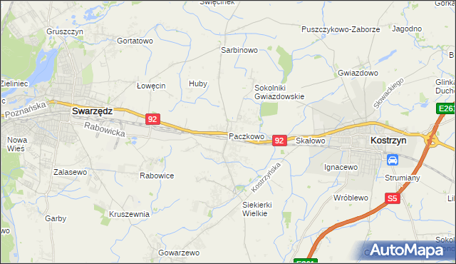 mapa Paczkowo gmina Swarzędz, Paczkowo gmina Swarzędz na mapie Targeo