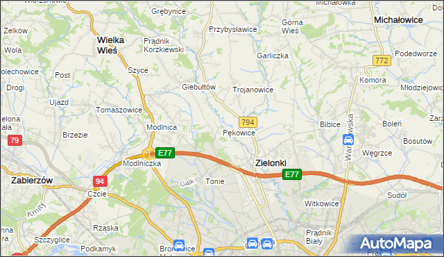 mapa Pękowice, Pękowice na mapie Targeo