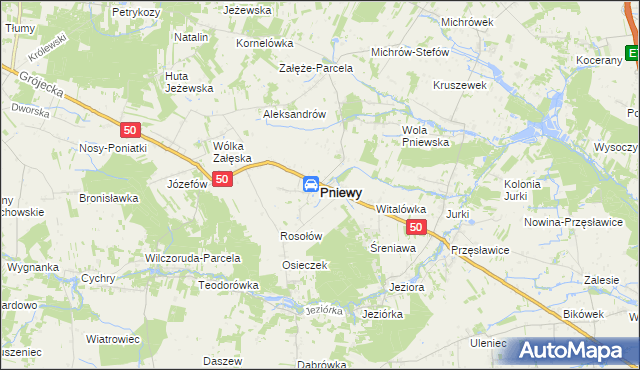 mapa Pniewy powiat grójecki, Pniewy powiat grójecki na mapie Targeo