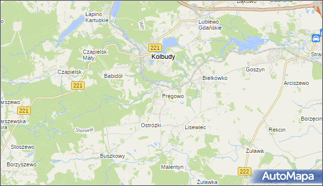 mapa Pręgowo gmina Kolbudy, Pręgowo gmina Kolbudy na mapie Targeo