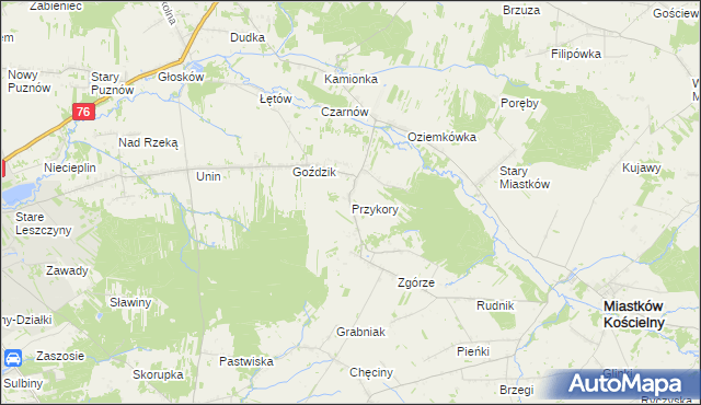 mapa Przykory gmina Miastków Kościelny, Przykory gmina Miastków Kościelny na mapie Targeo