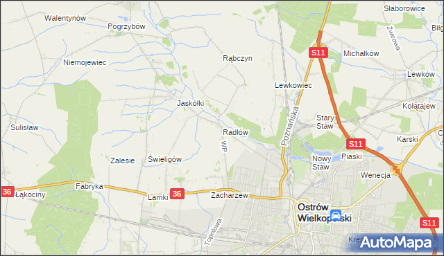 mapa Radłów gmina Raszków, Radłów gmina Raszków na mapie Targeo