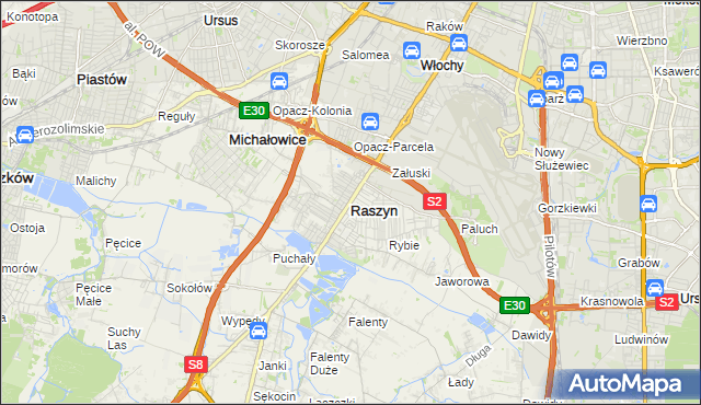 mapa Raszyn powiat pruszkowski, Raszyn powiat pruszkowski na mapie Targeo