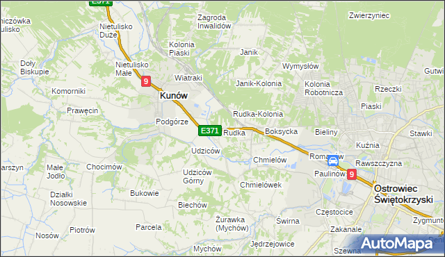 mapa Rudka gmina Kunów, Rudka gmina Kunów na mapie Targeo