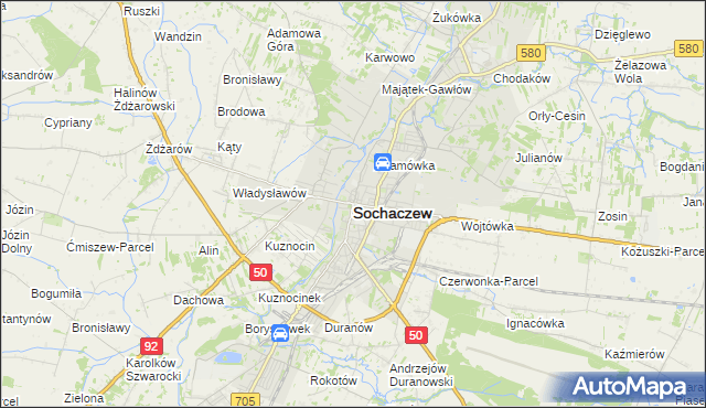 mapa Sochaczew, Sochaczew na mapie Targeo