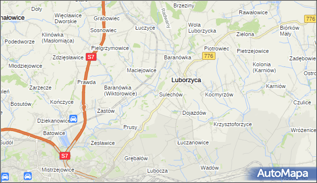 mapa Sulechów gmina Kocmyrzów-Luborzyca, Sulechów gmina Kocmyrzów-Luborzyca na mapie Targeo