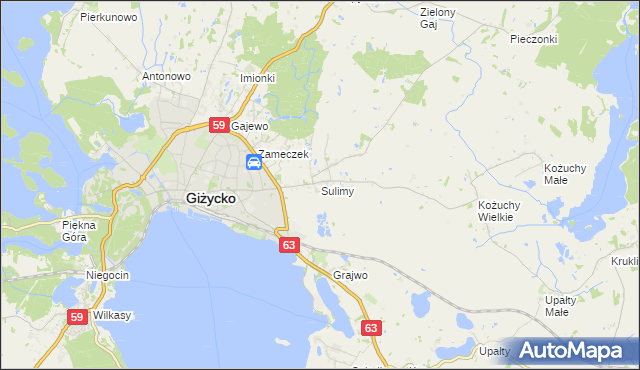 mapa Sulimy gmina Giżycko, Sulimy gmina Giżycko na mapie Targeo