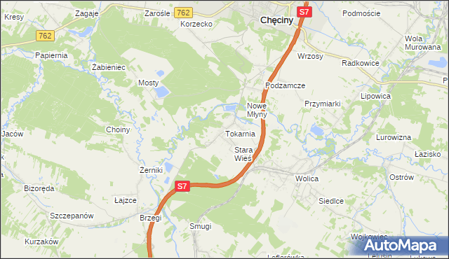 mapa Tokarnia gmina Chęciny, Tokarnia gmina Chęciny na mapie Targeo