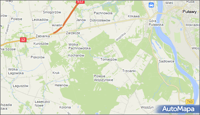 mapa Tomaszów gmina Puławy, Tomaszów gmina Puławy na mapie Targeo