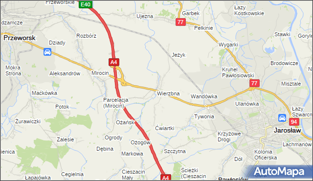 mapa Wierzbna gmina Pawłosiów, Wierzbna gmina Pawłosiów na mapie Targeo