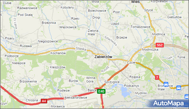 mapa Zabierzów powiat krakowski, Zabierzów powiat krakowski na mapie Targeo