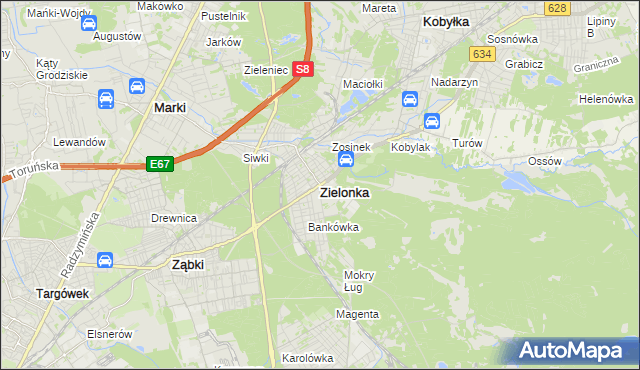 mapa Zielonka powiat wołomiński, Zielonka powiat wołomiński na mapie Targeo