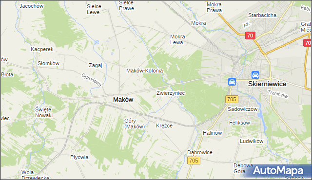 mapa Zwierzyniec gmina Maków, Zwierzyniec gmina Maków na mapie Targeo