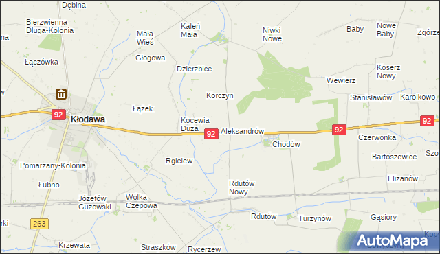 mapa Aleksandrów gmina Chodów, Aleksandrów gmina Chodów na mapie Targeo