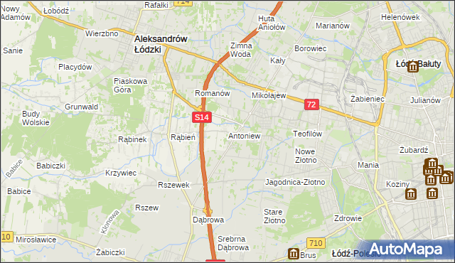 mapa Antoniew gmina Aleksandrów Łódzki, Antoniew gmina Aleksandrów Łódzki na mapie Targeo