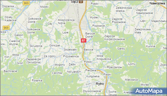 mapa Barcice gmina Stary Sącz, Barcice gmina Stary Sącz na mapie Targeo