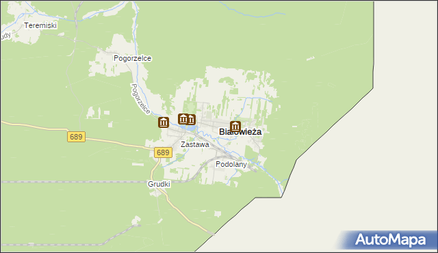 mapa Białowieża powiat hajnowski, Białowieża powiat hajnowski na mapie Targeo