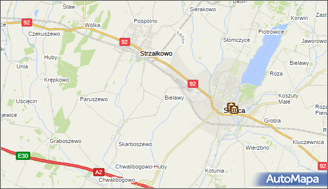mapa Bielawy gmina Strzałkowo, Bielawy gmina Strzałkowo na mapie Targeo