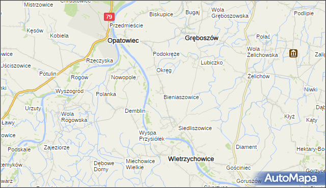 mapa Bieniaszowice, Bieniaszowice na mapie Targeo