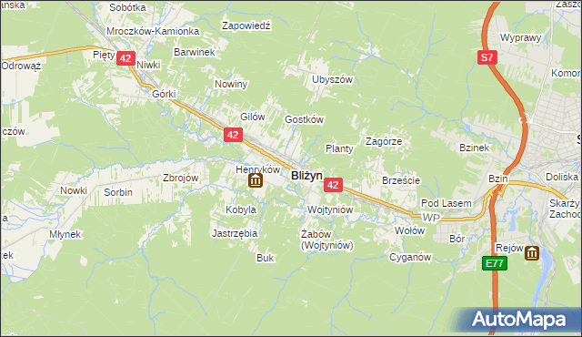 mapa Bliżyn, Bliżyn na mapie Targeo