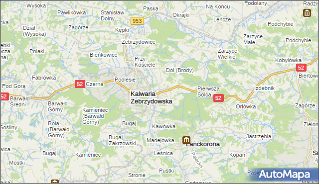 mapa Brody gmina Kalwaria Zebrzydowska, Brody gmina Kalwaria Zebrzydowska na mapie Targeo