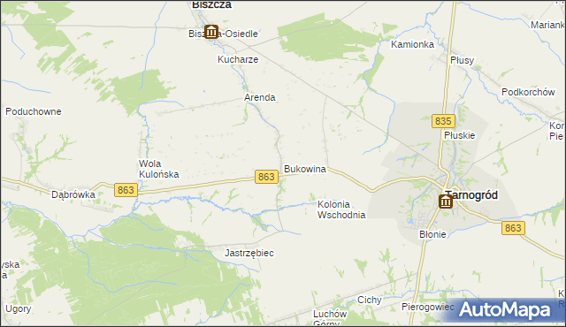 mapa Bukowina gmina Biszcza, Bukowina gmina Biszcza na mapie Targeo