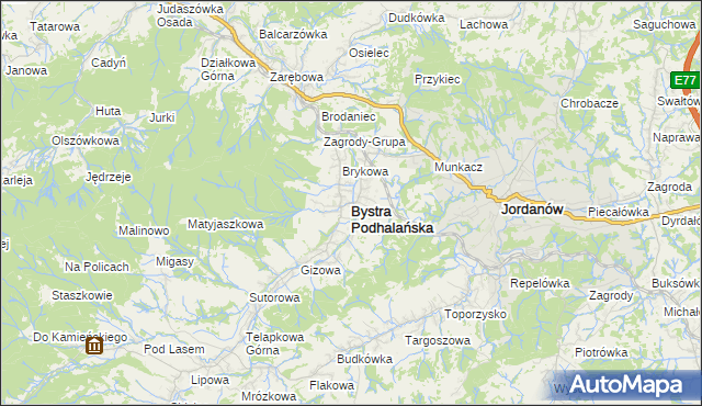 mapa Bystra Podhalańska, Bystra Podhalańska na mapie Targeo