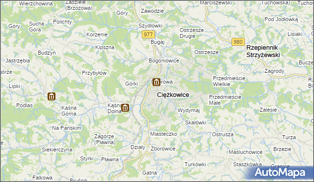 mapa Ciężkowice powiat tarnowski, Ciężkowice powiat tarnowski na mapie Targeo