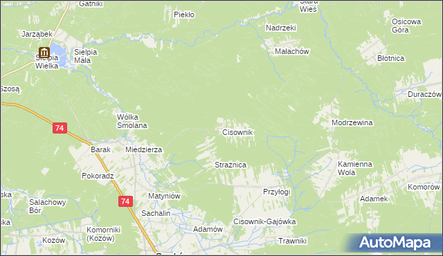 mapa Cisownik gmina Smyków, Cisownik gmina Smyków na mapie Targeo