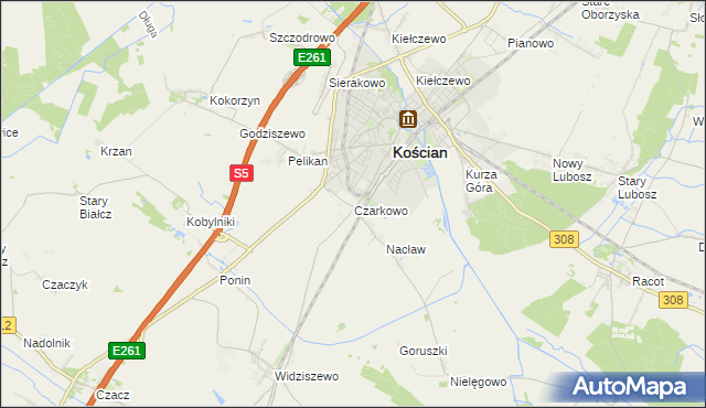 mapa Czarkowo gmina Kościan, Czarkowo gmina Kościan na mapie Targeo