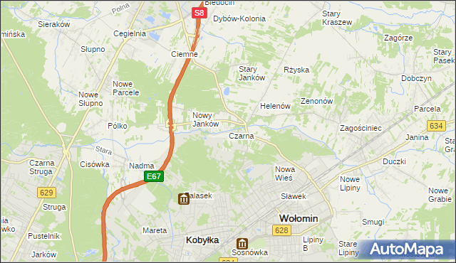 mapa Czarna gmina Wołomin, Czarna gmina Wołomin na mapie Targeo