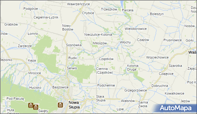 mapa Cząstków gmina Nowa Słupia, Cząstków gmina Nowa Słupia na mapie Targeo