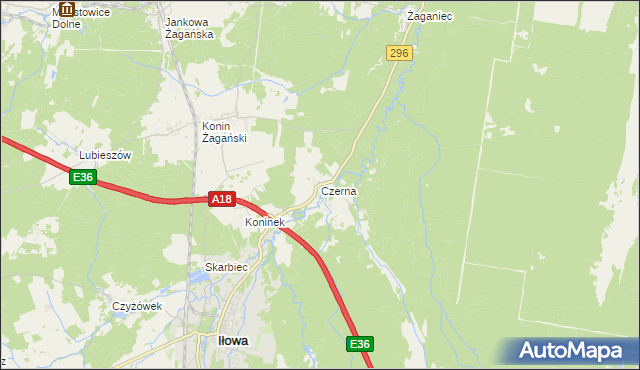 mapa Czerna gmina Iłowa, Czerna gmina Iłowa na mapie Targeo