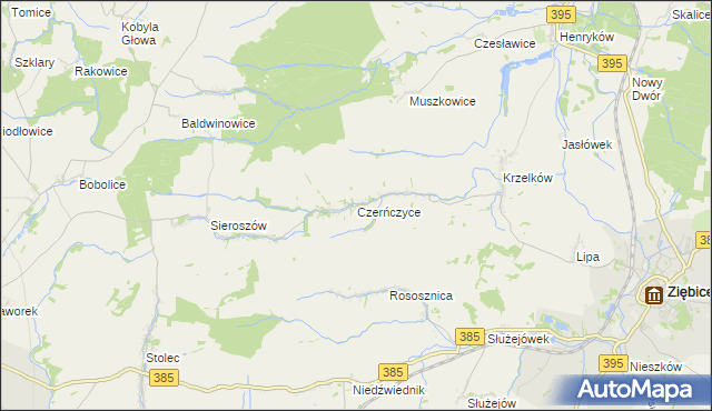 mapa Czerńczyce gmina Ziębice, Czerńczyce gmina Ziębice na mapie Targeo