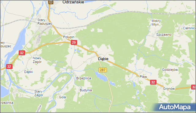 mapa Dąbie powiat krośnieński, Dąbie powiat krośnieński na mapie Targeo