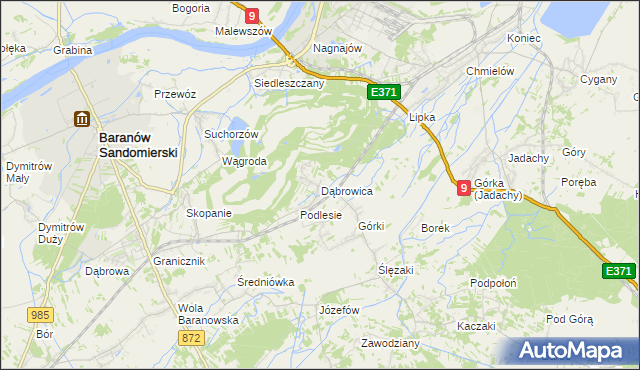 mapa Dąbrowica gmina Baranów Sandomierski, Dąbrowica gmina Baranów Sandomierski na mapie Targeo