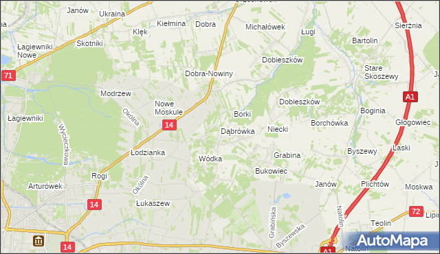 mapa Dąbrówka gmina Nowosolna, Dąbrówka gmina Nowosolna na mapie Targeo