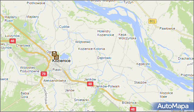 mapa Dąbrówki gmina Kozienice, Dąbrówki gmina Kozienice na mapie Targeo