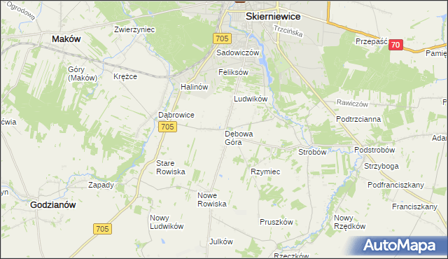 mapa Dębowa Góra gmina Skierniewice, Dębowa Góra gmina Skierniewice na mapie Targeo