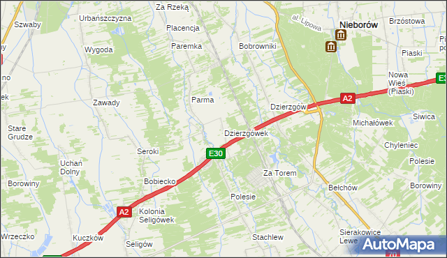 mapa Dzierzgówek gmina Nieborów, Dzierzgówek gmina Nieborów na mapie Targeo