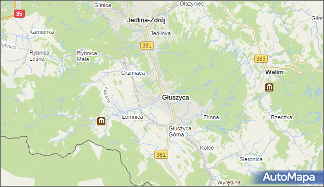 mapa Głuszyca powiat wałbrzyski, Głuszyca powiat wałbrzyski na mapie Targeo