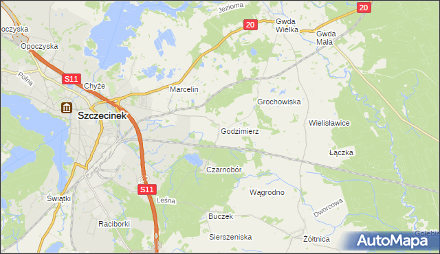 mapa Godzimierz gmina Szczecinek, Godzimierz gmina Szczecinek na mapie Targeo