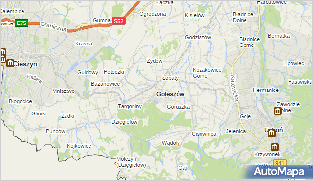 mapa Goleszów powiat cieszyński, Goleszów powiat cieszyński na mapie Targeo