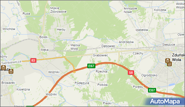 mapa Grabowiec gmina Sieradz, Grabowiec gmina Sieradz na mapie Targeo
