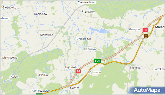 mapa Grabówko gmina Sianów, Grabówko gmina Sianów na mapie Targeo