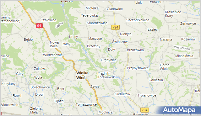 mapa Grębynice, Grębynice na mapie Targeo
