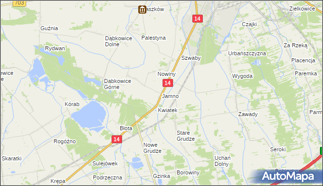 mapa Jamno gmina Łowicz, Jamno gmina Łowicz na mapie Targeo